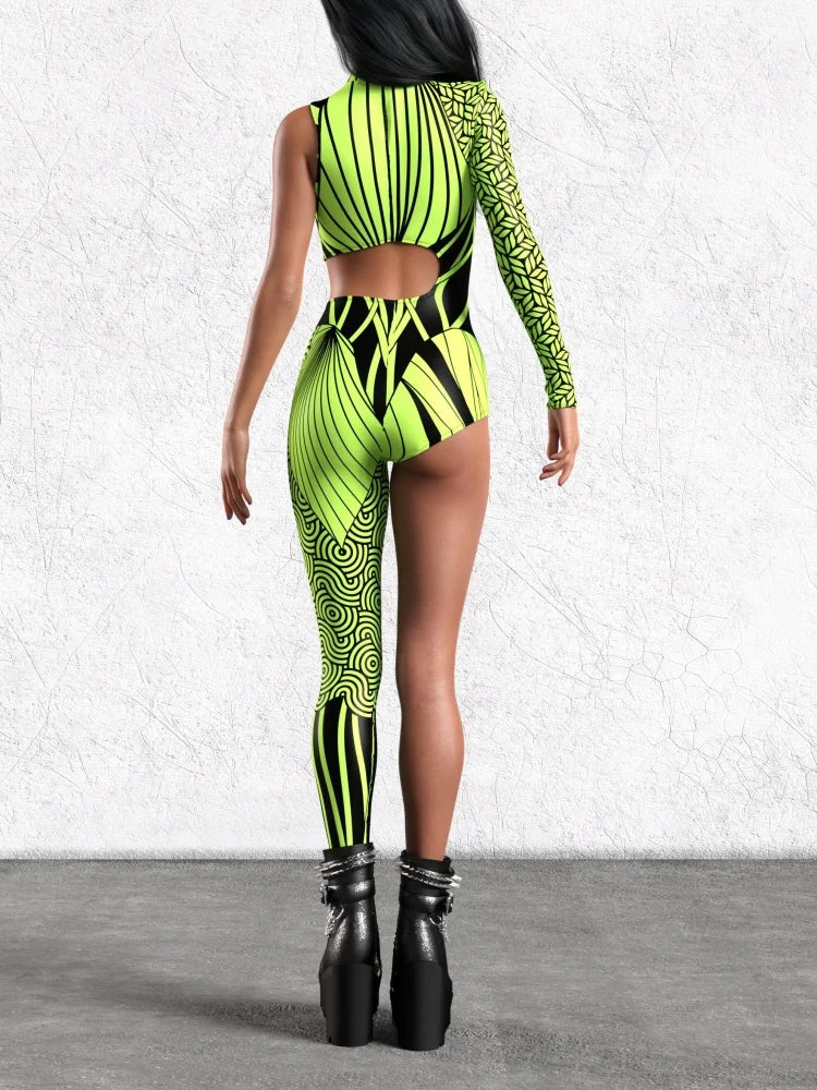 Halloween Unisex Art Irregular Lines Bodysuit Holiday Party Role Playing Solid Color Bodysuit Stage Performance Tights Costume Festival Outfits | Techno Shirts | Rave Clothing