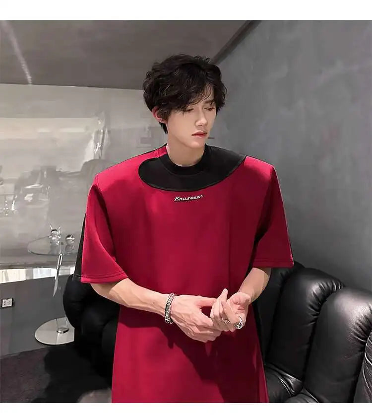 LUZHEN Original Personalisierte Farbe Kontrast Design Kurzarm T-shirts 2025, Sommer Hübsche Schulter Pad Casual Tops JY1473 Festival Outfits | Techno Shirts | Rave Clothing