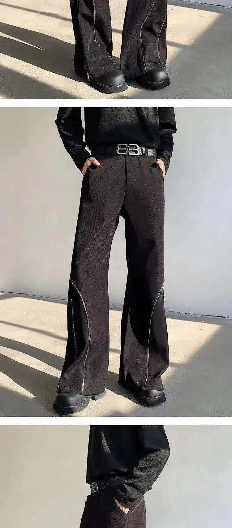 LUZHEN 2025 Frühjahr Neue Original Elegante Einfarbig Casual Hosen Herrenmode Zipper Bein Design Lose Männliche Horn Hosen LZ8361 Festival Outfits | Techno Shirts | Rave Clothing