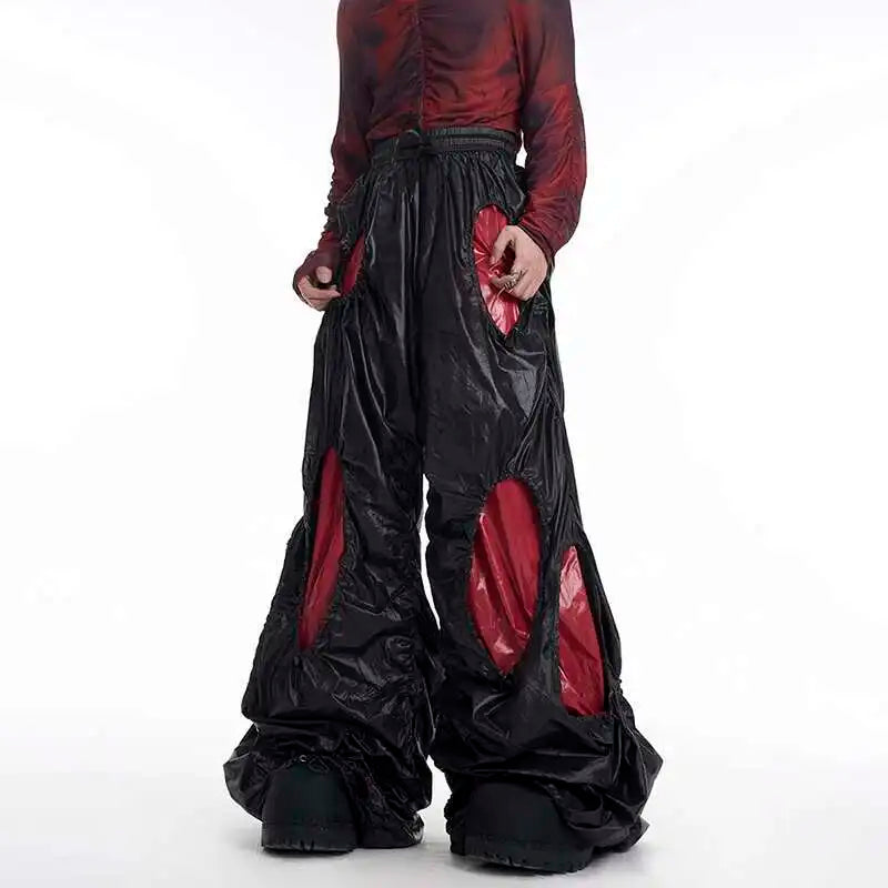 LUZHEN Personalisierte Farbkontrast Hohl Patchwork Design Weites Bein Freizeithose Herren Stilvolle High Street Baggy Hose LZ9561 Festival Outfits | Techno Shirts | Rave Clothing