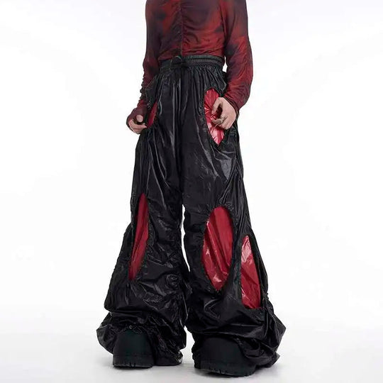 LUZHEN Personalisierte Farbkontrast Hohl Patchwork Design Weites Bein Freizeithose Herren Stilvolle High Street Baggy Hose LZ9561 Festival Outfits | Techno Shirts | Rave Clothing