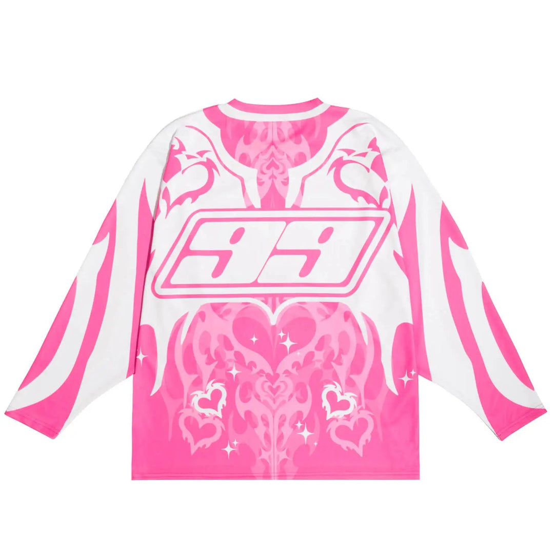 Y2k trend iges Trikot rosa Liebe Grafik Langarm T-Shirt tot blond Retro Gothic lässig Unisex lose Pullover Frauen Streetwear Festival Outfits | Techno Shirts | Rave Clothing