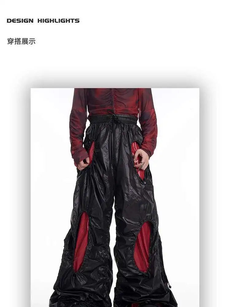 LUZHEN Personalisierte Farbkontrast Hohl Patchwork Design Weites Bein Freizeithose Herren Stilvolle High Street Baggy Hose LZ9561 Festival Outfits | Techno Shirts | Rave Clothing