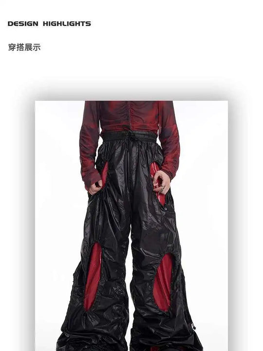 LUZHEN Personalisierte Farbkontrast Hohl Patchwork Design Weites Bein Freizeithose Herren Stilvolle High Street Baggy Hose LZ9561 Festival Outfits | Techno Shirts | Rave Clothing