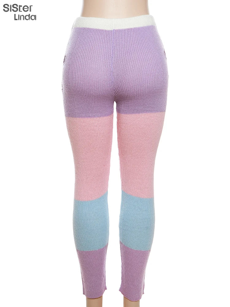 Sister linda gestrickte hipster chic y2k hohle hose frauen zerrissen elastische hohe taille lässige basi hose weibliche hosen streetwear FESTIVAL OUTFITS & STREETWEAR