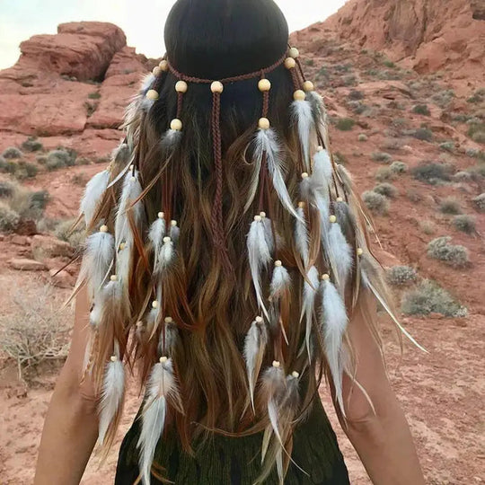 Böhmisches Feder-Haarband für Damen, festliche Maskerade, Karneval, Hippies, Kostüm, indischer Abschlussball, Zigeuner, lange Quaste, Haarschmuck Festival Outfits | Techno Shirts | Rave Clothing