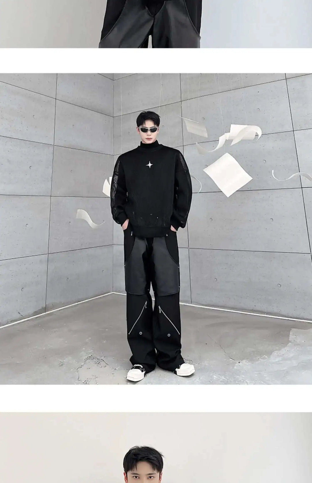 LUZHEN 2025 Frühling High Street Perspektive Original Mesh Design Pullover Herrenmode Metall Schnalle Schmücken Casual Tops LZ3027 Festival Outfits | Techno Shirts | Rave Clothing