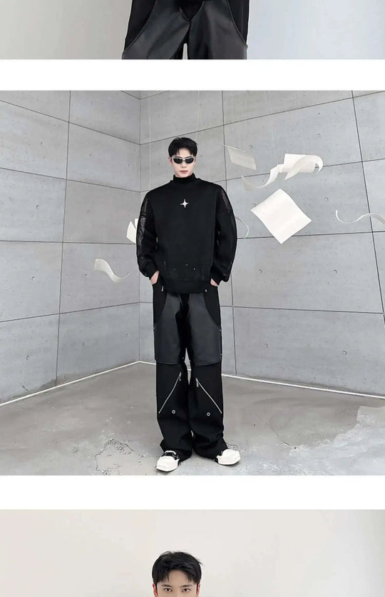 LUZHEN 2025 Frühling High Street Perspektive Original Mesh Design Pullover Herrenmode Metall Schnalle Schmücken Casual Tops LZ3027 Festival Outfits | Techno Shirts | Rave Clothing