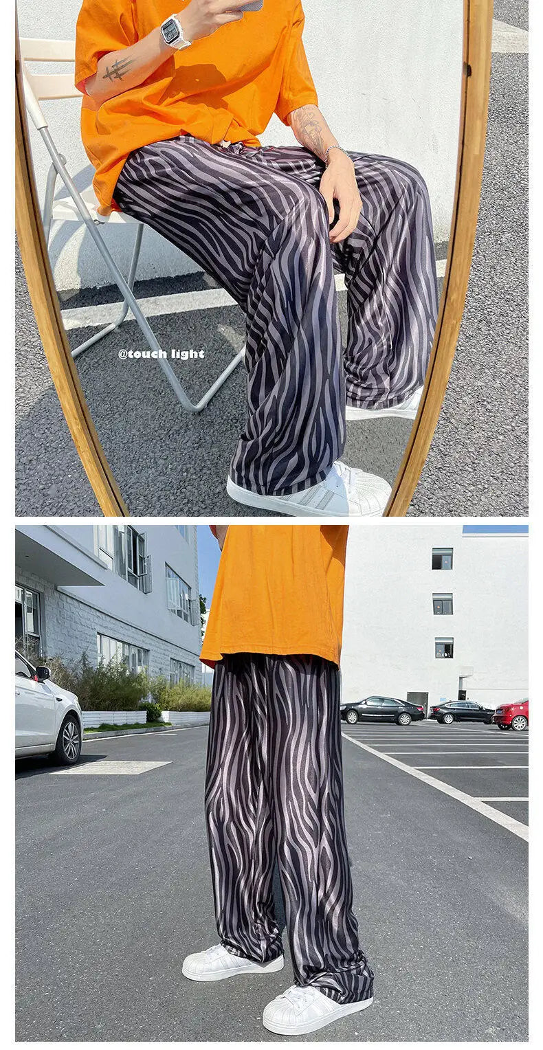 LUZHEN 2025 Sommer Farbe Kontrast Streifen Gedruckt Eis Seide Casual Hosen männer Hohe Qualität Gerade Elastische Taille Hose JY1307 Festival Outfits | Techno Shirts | Rave Clothing