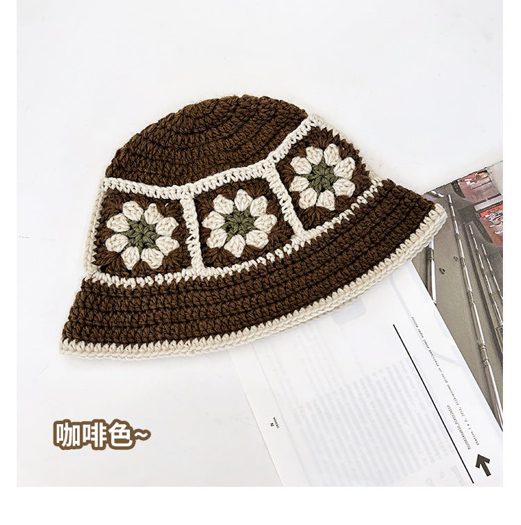 2023 herbst Neue Häkeln Koreanische Handgemachte Eimer Hut Frauen Weben Gestrickte Hut Y2k Mode Blumen Herbst Winter Mützen Becken Kappe Festival Outfits | Techno Shirts | Rave Clothing