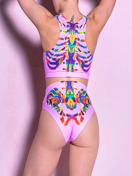 Halloween Schädel drucken Cosplay Kostüm Frauen sexy Schädel Nabel Top Shorts Festival Party bunte psyche delische Dress Up Rave Outfit Festival Outfits | Techno Shirts | Rave Clothing