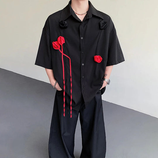 LUZHEN Original Dreidimensionale Patchwork Design Elegante Kurzarm Tops Männer der 2025 Sommer Trendy Lose Beiläufige Tops JY1625 Festival Outfits | Techno Shirts | Rave Clothing