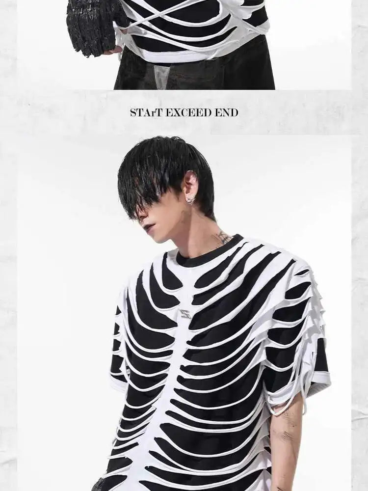 LUZHEN 2025 Sommer Neue Original Personalisierte Aushöhlen Patchwork Design Gefälschte Zwei Stück T-shirts männer High Street Tops JY1125 Festival Outfits | Techno Shirts | Rave Clothing