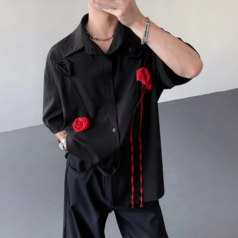 LUZHEN Original Dreidimensionale Patchwork Design Elegante Kurzarm Tops Männer der 2025 Sommer Trendy Lose Beiläufige Tops JY1625 Festival Outfits | Techno Shirts | Rave Clothing