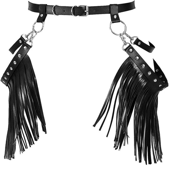 Women Sexy Harness Belt Denim printed white Tassels Short Leather Skirt Pu Leather Punk Gothic Cowboy Girl Wild Holiday Attire Festival Outfits | Techno Shirts | Rave Clothing