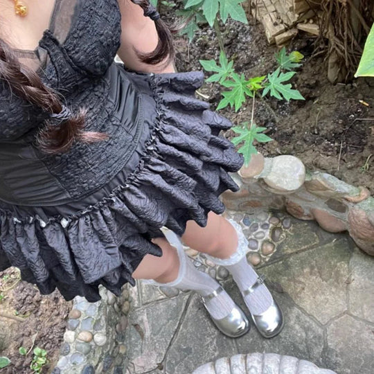 Kawaii Lolita Rock Shorts Frauen Sommer Rüschen Patchwork Layered Hohe Taille Nette Balletcore Mini Rock Tutu Petticoat Festival Outfits | Techno Shirts | Rave Clothing