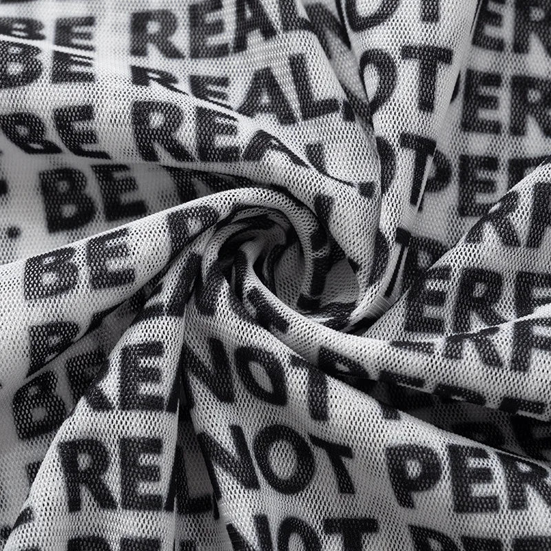 Shestyle Brief Gedruckt Mesh Transparent Bodystui Frauen Getäfelten Zeitung Langarm Rundhals T-Shirts Tanga Schöne Heiße Festival Outfits | Techno Shirts | Rave Clothing