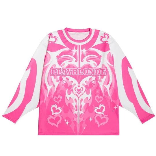 Y2k trend iges Trikot rosa Liebe Grafik Langarm T-Shirt tot blond Retro Gothic lässig Unisex lose Pullover Frauen Streetwear Festival Outfits | Techno Shirts | Rave Clothing