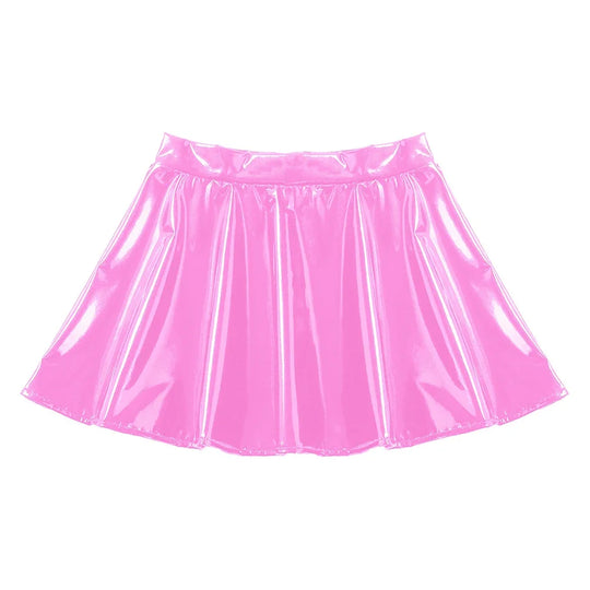 Damen ein Linien rock glänzendes Lack leder ausgestellt Minirock Tanz Performance Rock Clubwear Cosplay Retro-Stil FESTIVAL OUTFITS & STREETWEAR