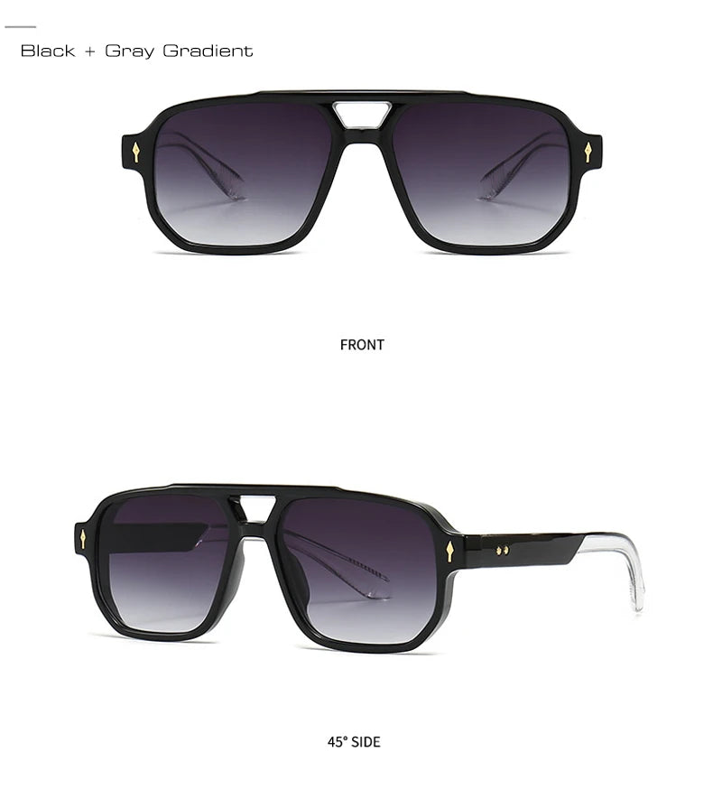 SHAUNA Retro Doppel Brücken Quadrat Sonnenbrille Frauen Gradient Shades UV400 Mode Marke Designer Nieten Männer Sonnenbrille Festival Outfits | Techno Shirts | Rave Clothing