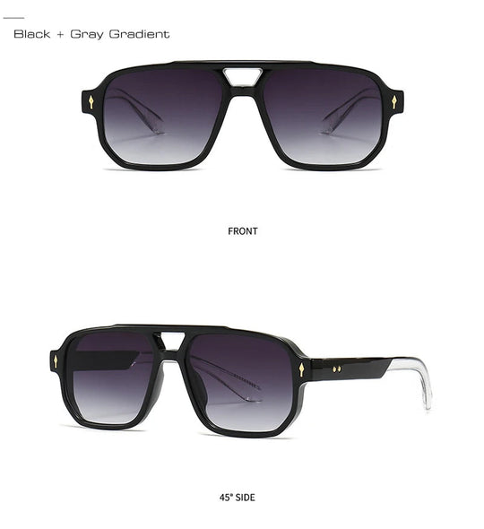 SHAUNA Retro Doppel Brücken Quadrat Sonnenbrille Frauen Gradient Shades UV400 Mode Marke Designer Nieten Männer Sonnenbrille Festival Outfits | Techno Shirts | Rave Clothing