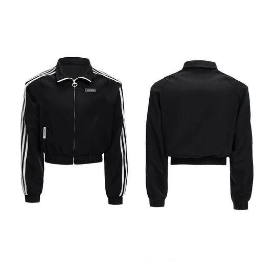 LUZHEN 2025 Neue Streifen Gedruckt Baggy Breite Bein Straße Sport Hosen Männer Stilvolle Frauen Paare Stehen Neck Casual jacke JY1403 Festival Outfits | Techno Shirts | Rave Clothing