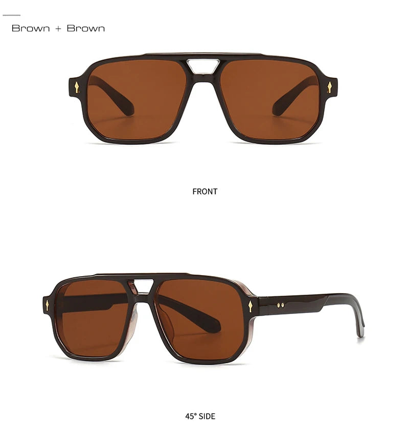 SHAUNA Retro Doppel Brücken Quadrat Sonnenbrille Frauen Gradient Shades UV400 Mode Marke Designer Nieten Männer Sonnenbrille Festival Outfits | Techno Shirts | Rave Clothing