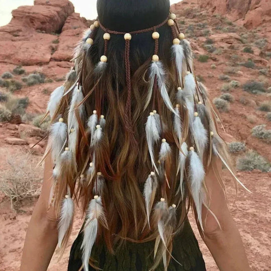Böhmisches Feder-Haarband für Damen, festliche Maskerade, Karneval, Hippies, Kostüm, indischer Abschlussball, Zigeuner, lange Quaste, Haarschmuck Festival Outfits | Techno Shirts | Rave Clothing