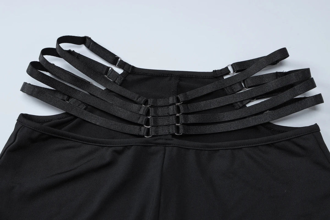 Dulzura Sexy aushöhlen 2-teiliges Hosen-Set mit langen Ärmeln, rückenfreiem, schmalem Crop-Top und Schlaghose, passendes Set, Party, Club, Streetwear Festival Outfits | Techno Shirts | Rave Clothing