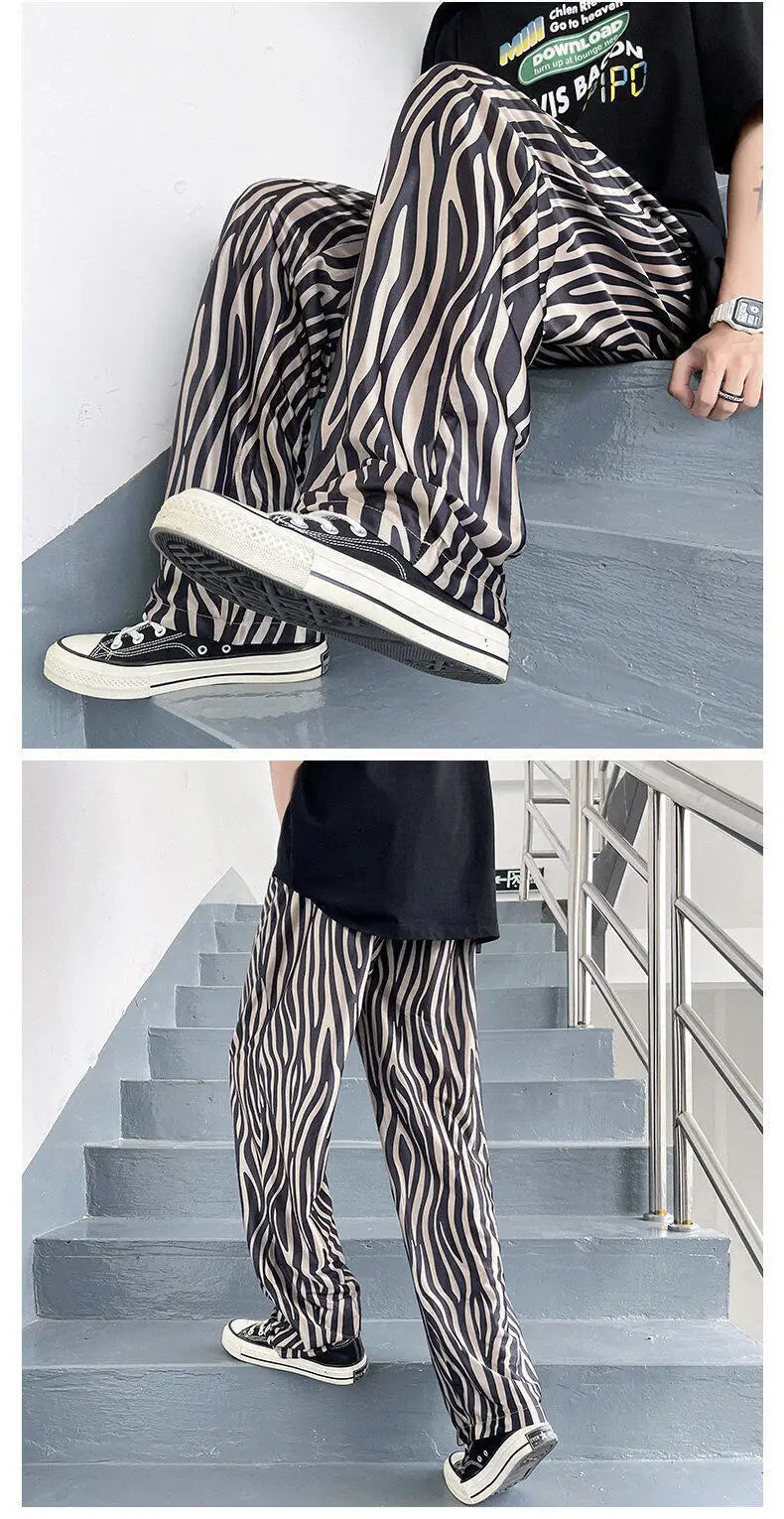 LUZHEN 2025 Sommer Farbe Kontrast Streifen Gedruckt Eis Seide Casual Hosen männer Hohe Qualität Gerade Elastische Taille Hose JY1307 Festival Outfits | Techno Shirts | Rave Clothing