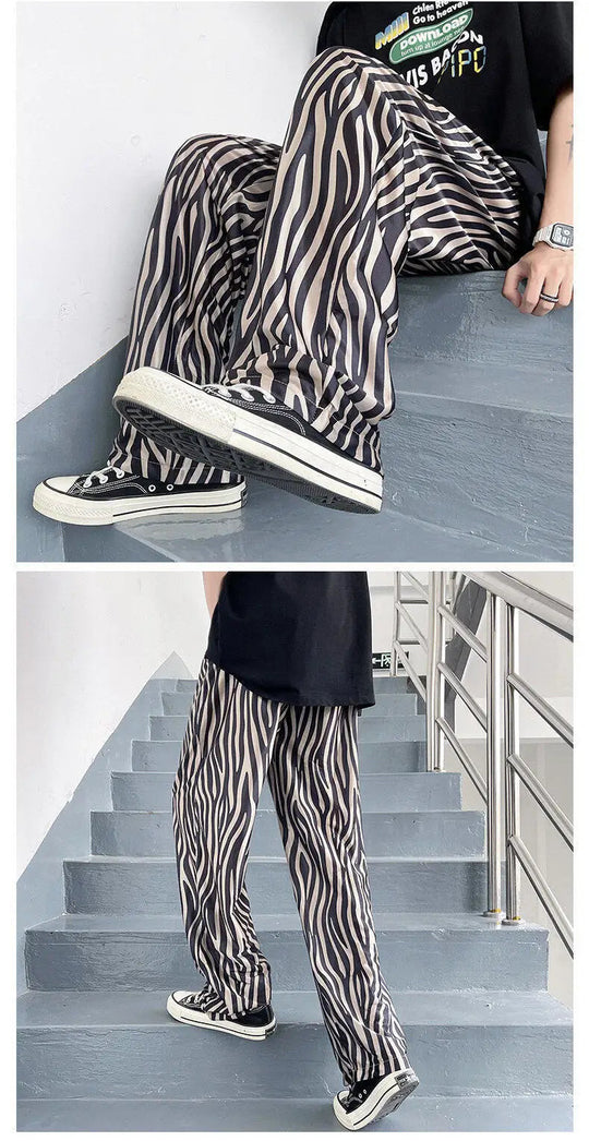 LUZHEN 2025 Sommer Farbe Kontrast Streifen Gedruckt Eis Seide Casual Hosen männer Hohe Qualität Gerade Elastische Taille Hose JY1307 Festival Outfits | Techno Shirts | Rave Clothing