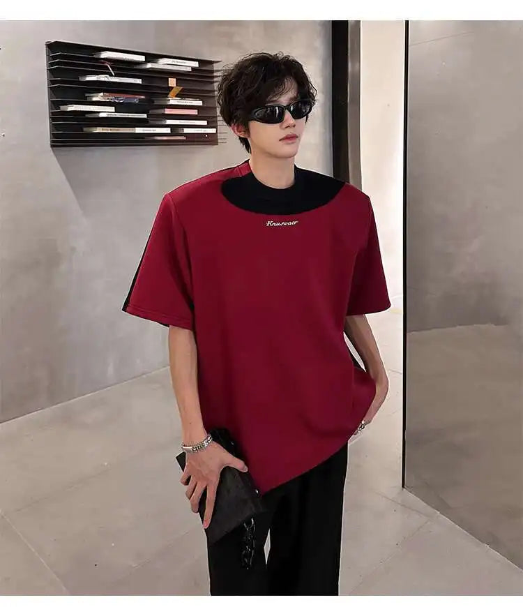 LUZHEN Original Personalisierte Farbe Kontrast Design Kurzarm T-shirts 2025, Sommer Hübsche Schulter Pad Casual Tops JY1473 Festival Outfits | Techno Shirts | Rave Clothing