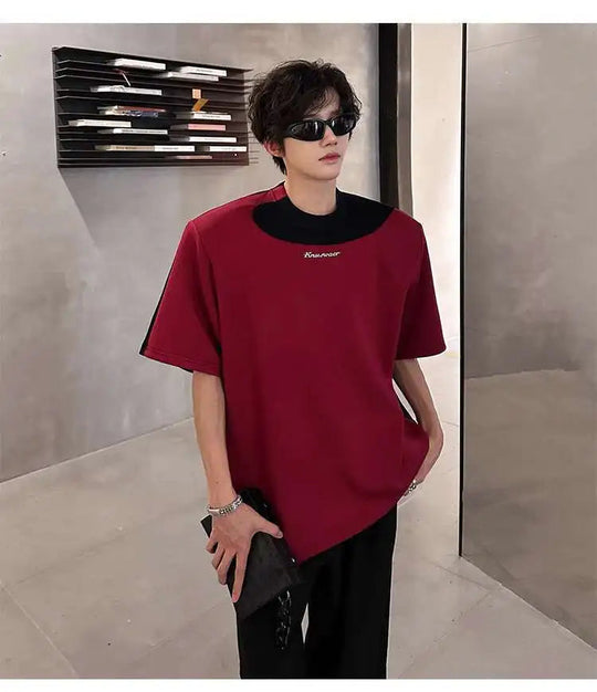 LUZHEN Original Personalisierte Farbe Kontrast Design Kurzarm T-shirts 2025, Sommer Hübsche Schulter Pad Casual Tops JY1473 Festival Outfits | Techno Shirts | Rave Clothing