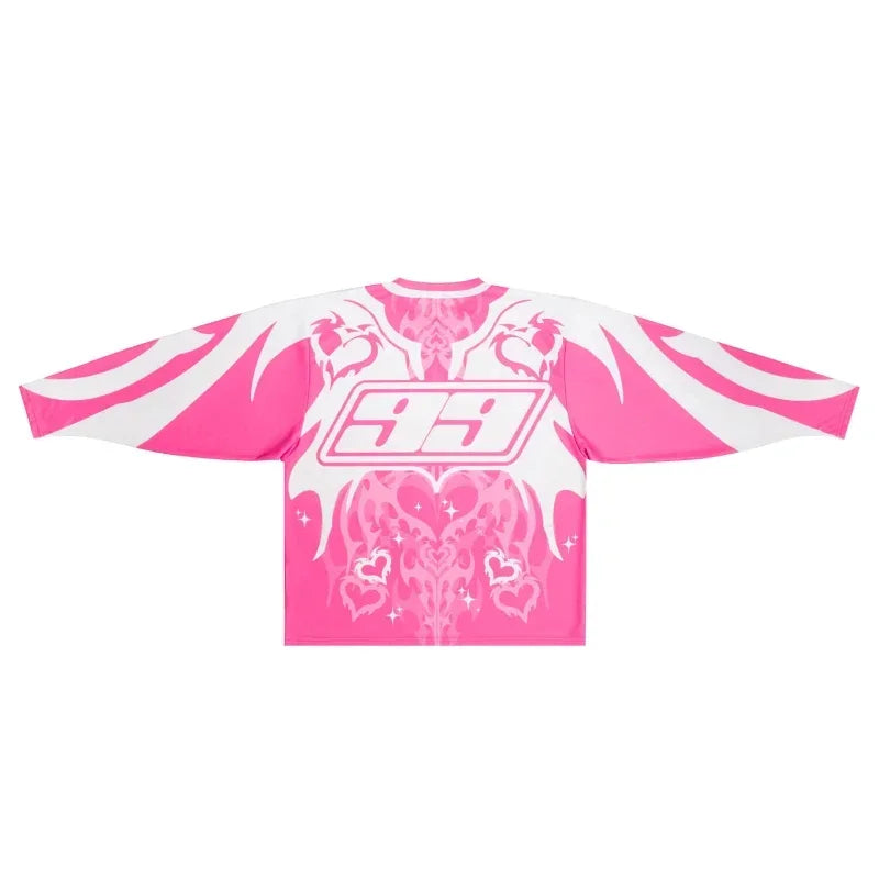 Y2k trend iges Trikot rosa Liebe Grafik Langarm T-Shirt tot blond Retro Gothic lässig Unisex lose Pullover Frauen Streetwear Festival Outfits | Techno Shirts | Rave Clothing