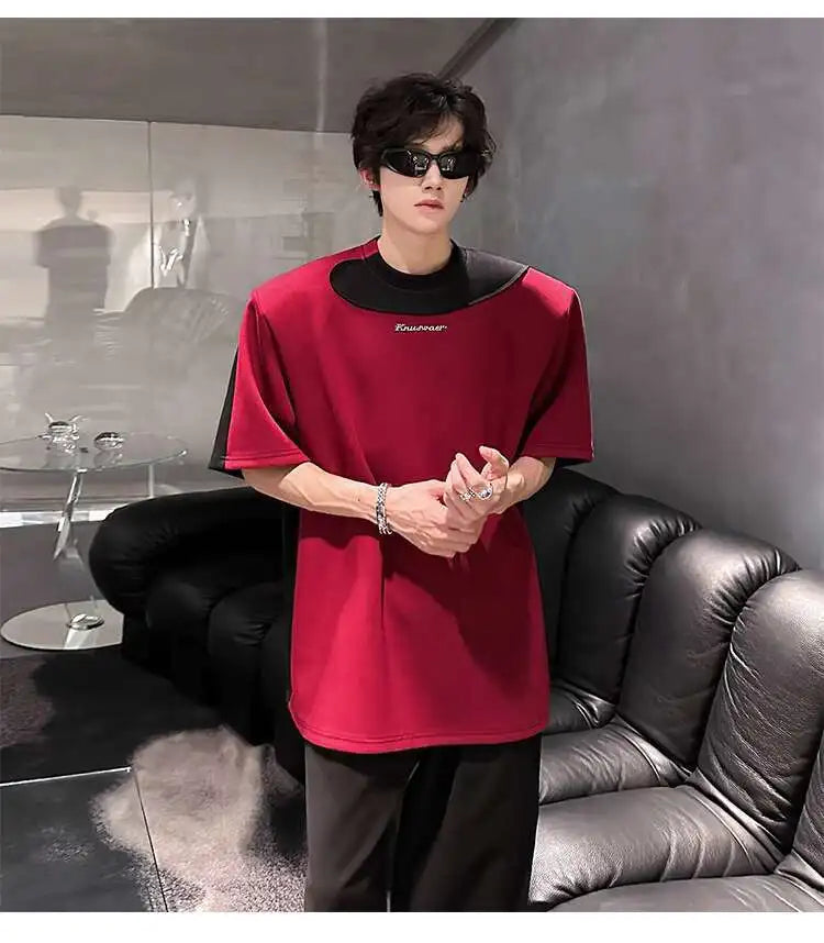 LUZHEN Original Personalisierte Farbe Kontrast Design Kurzarm T-shirts 2025, Sommer Hübsche Schulter Pad Casual Tops JY1473 Festival Outfits | Techno Shirts | Rave Clothing