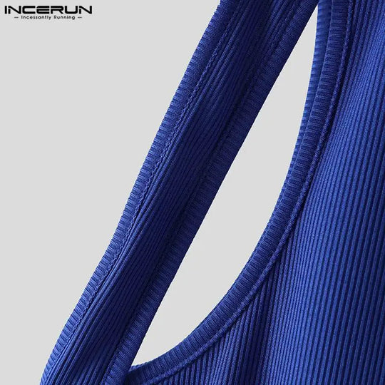 Incerun Tops 2024 koreanischen Stil Männer Schulter gurt Design sexy elastische Westen lässig gut sitzende solide ärmellose Weste S-5XL Festival Outfits | Techno Shirts | Rave Clothing