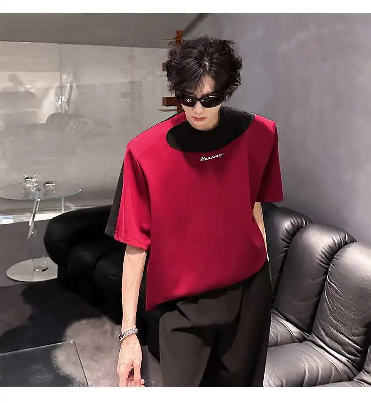 LUZHEN Original Personalisierte Farbe Kontrast Design Kurzarm T-shirts 2025, Sommer Hübsche Schulter Pad Casual Tops JY1473 Festival Outfits | Techno Shirts | Rave Clothing