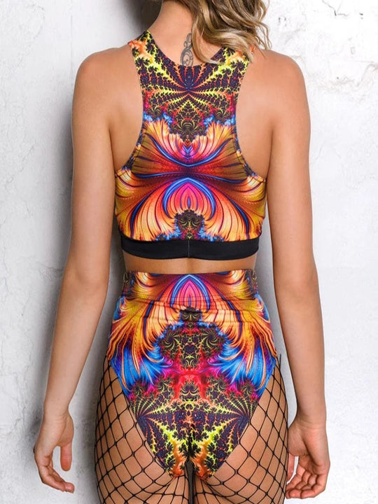 Halloween Schädel drucken Cosplay Kostüm Frauen sexy Schädel Nabel Top Shorts Festival Party bunte psyche delische Dress Up Rave Outfit Festival Outfits | Techno Shirts | Rave Clothing