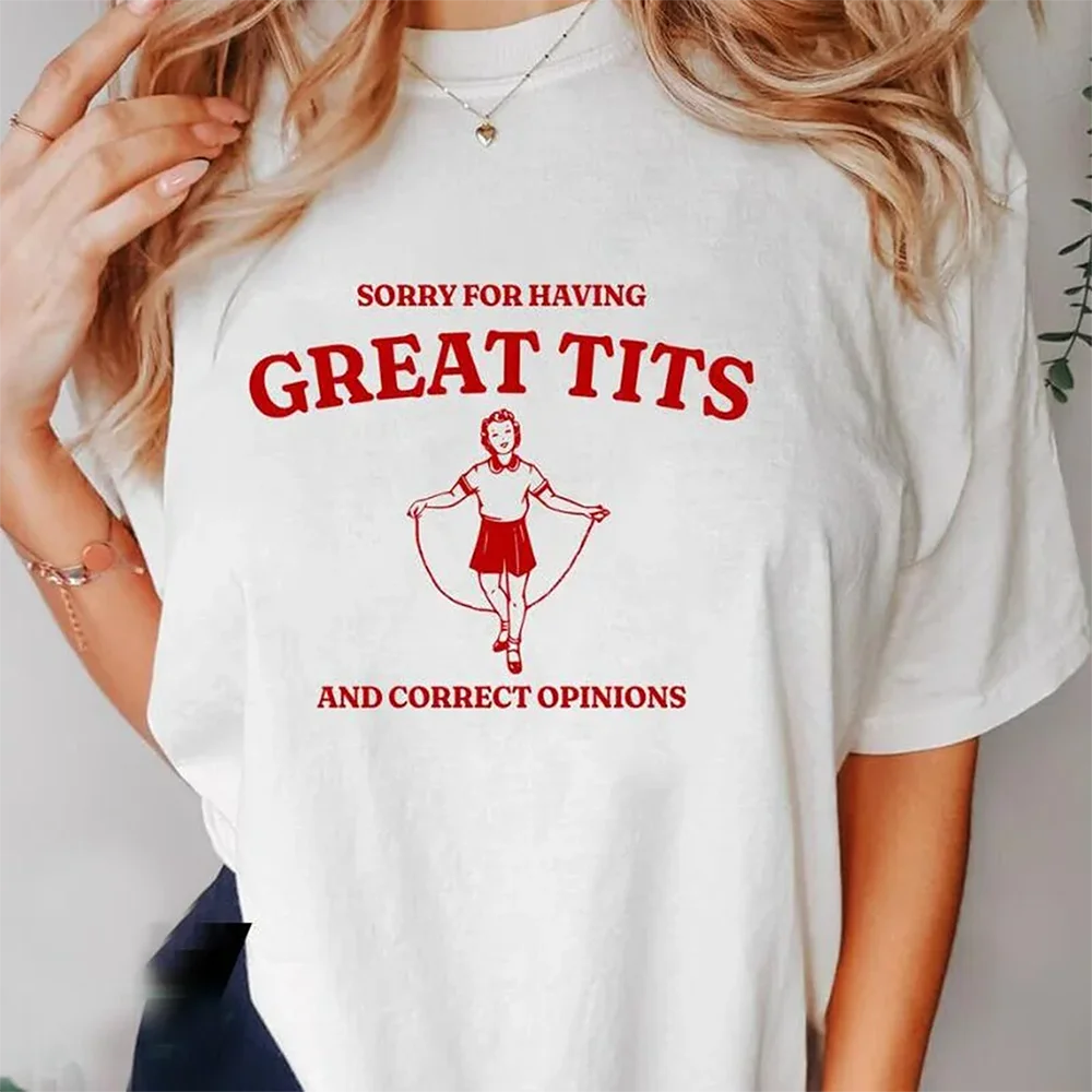 Sorry for To Have Great Tits T-Shirts, lässiges Kurzarm-T-Shirt, lustiges Zitat, Feminismus-T-Shirt, Damenbekleidung, Tops, weibliche T-Shirts Festival Outfits | Techno Shirts | Rave Clothing