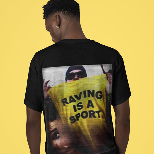 "RAVING IS A SPORT" Techno Oversized Shirt (Backprint)