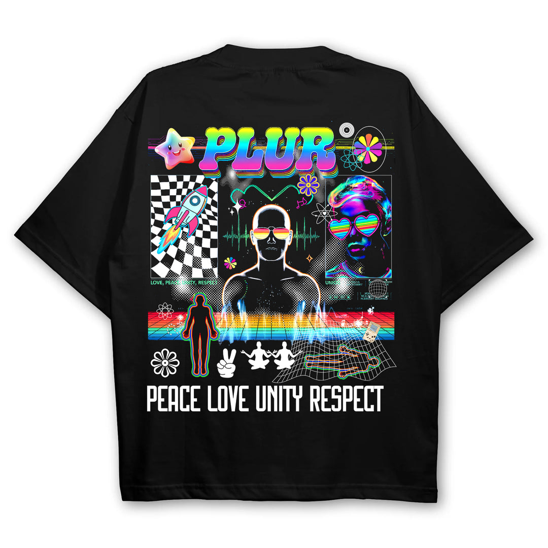 90er PLUR Techno Shirt bunt schwarz hinten 