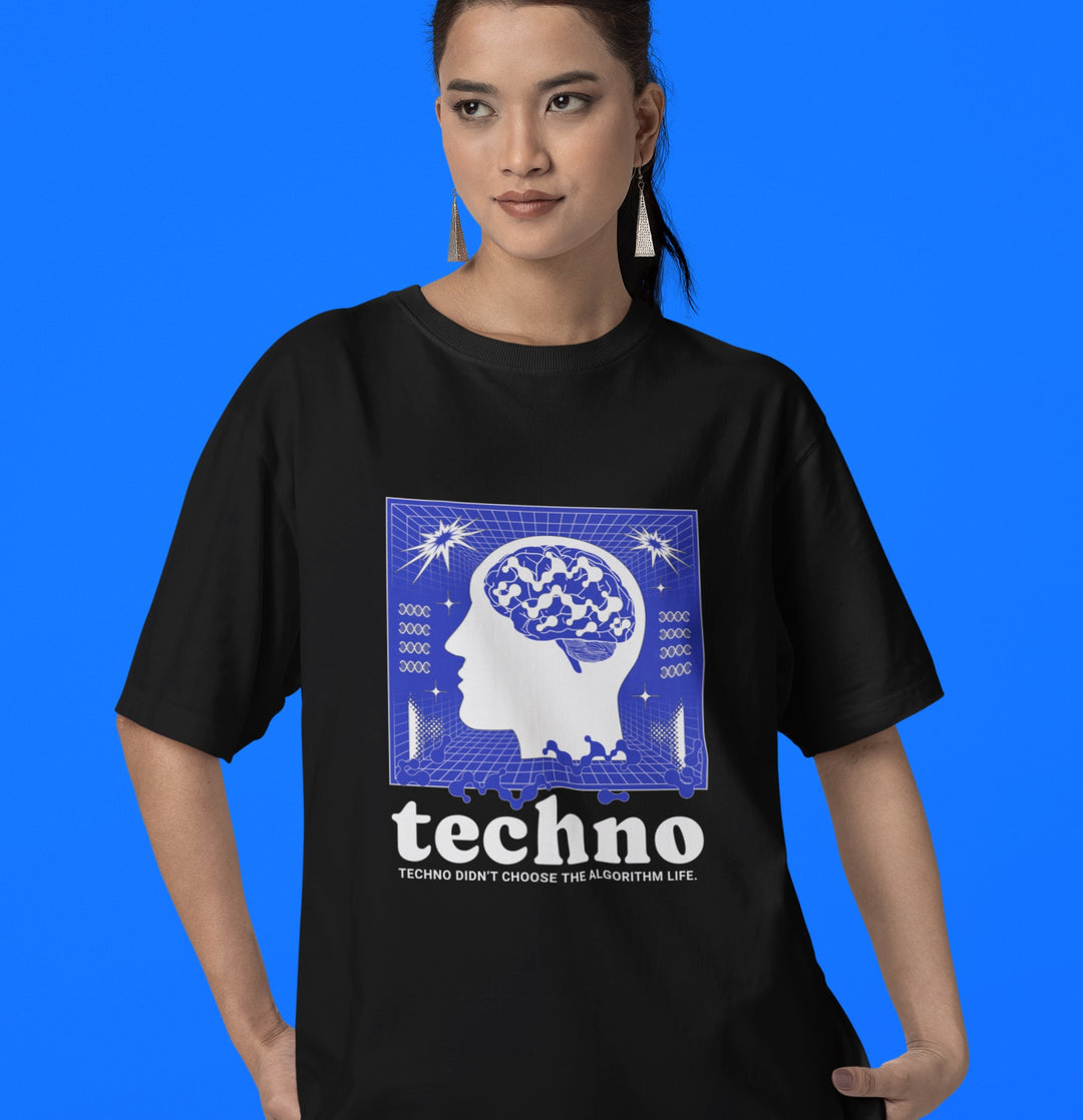 "Techno head" Techno Obersize Shirt (Frontprint) MarketPrint